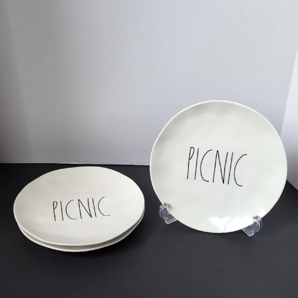 Rae Dunn Picnic White Melamine Plates Ivory Farmhouse‎ Grill Outdoor Dinnerware
